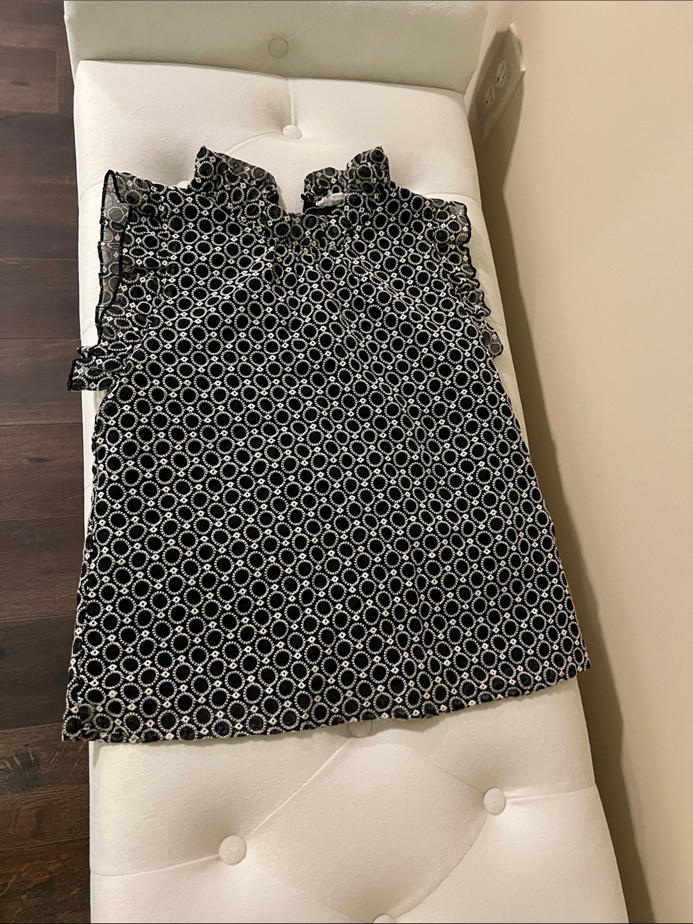 THML Black and White Printed Ruffle Neck Top